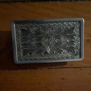 Vintage 70s cowboy cowgirl Western Engraved Silver Belt buckle HORSE equestrian